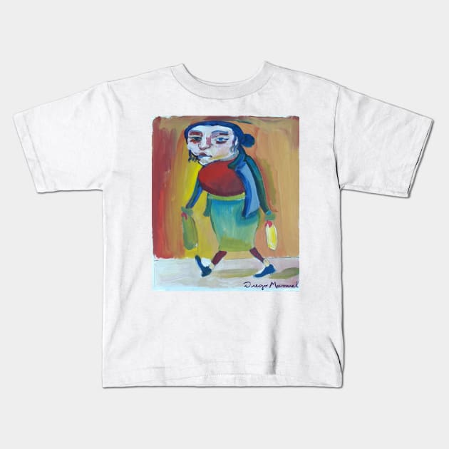 Woman goes shopping, people from the neighborhood Kids T-Shirt by diegomanuel